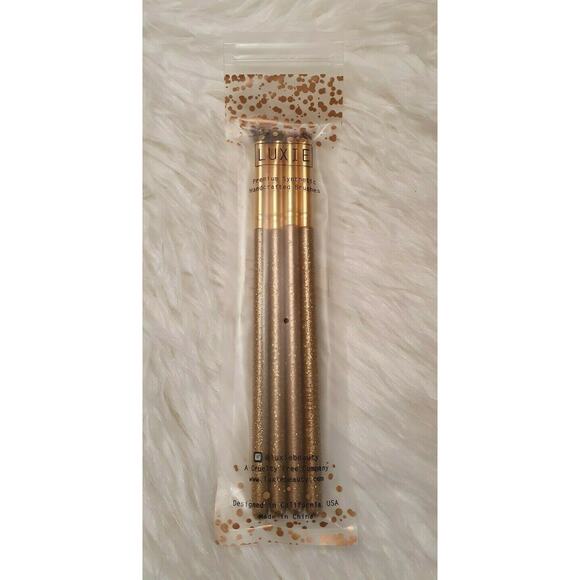 LUXIE 4 piece Premium Synthetic Handcrafted Brushes Gold Sparkle *New & Sealed* - Picture 4 of 4
